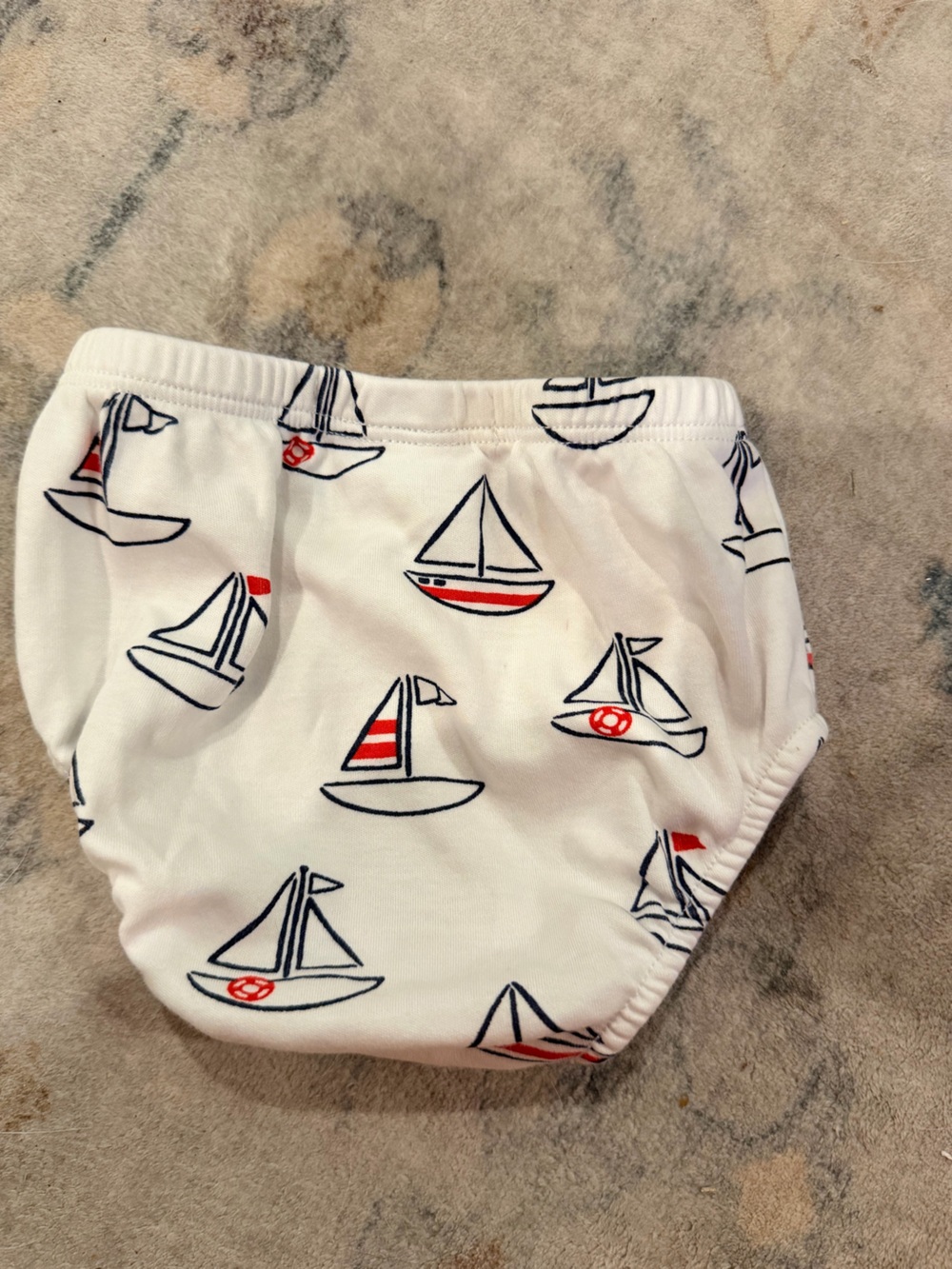 The Beaufort Bonnet Company White Baby Diaper Cover with Red & Navy Sailboats